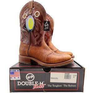 Double-H DH4408 Western Boots Mens 11 Cognac Rust Leather NWT Made in USA
